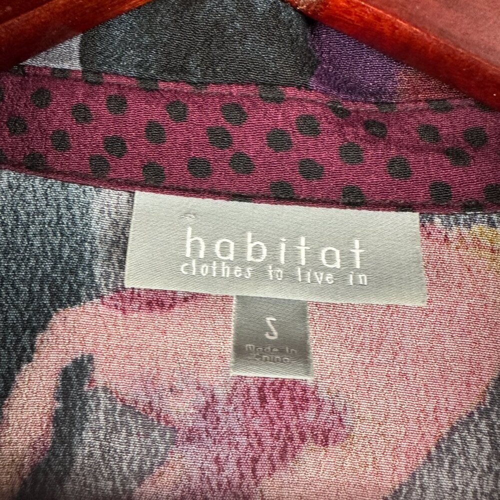 Habitat Top Womens Small Blouse Abstract Floral Print Long Sleeve Curved Hem - Picture 5 of 8